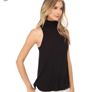 Free People S black ribbed sleeveless turtleneck